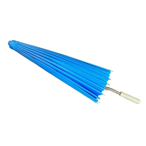 Vintage Large Blue Paper Umbrella Parasol Wedding Photo Shoot Oriental 34" - Picture 3 of 9